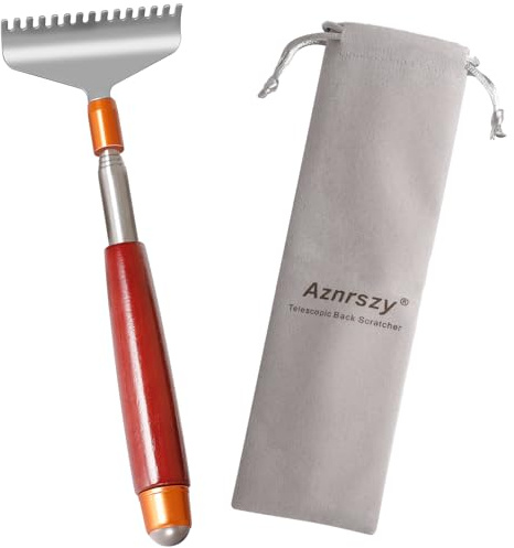 Großer Rückenkratzer, ausziehbar lang, 61 cm mit Holzgriff, Massagerolle, extra breite 15 Zähne, Klaue, stabiler Stahl, Handrückenkratzer Massagegeräte