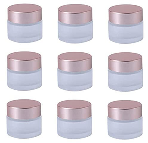 Healthcom 10 Pcs 10 Gram/10ml Empty Jars Clear Frosted Glass Cream Jar Pot Bottles with Rose Gold Lids Cosmetic Container Refillable Glass Eye Cream Jar Pot for Face Lotion Eyeshadow Lip Balms