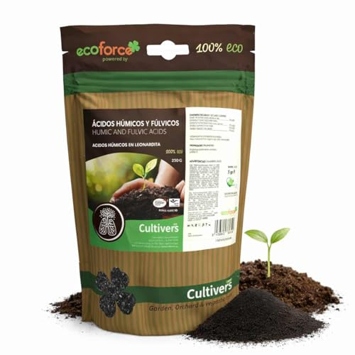 CULTIVERS Abono Universal Ácidos Húmicos Fúlvicos y Potasio 250 g Ecológico 82% | Fertilizante Soluble Concentrado de Leonardita | Mejorador de suelo para plantas Potencia tu huerto y jardín