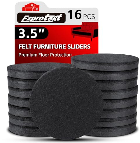 3.5 Felt Furniture Movers Sliders for Hardwood & Vinyl Floors, 16 PCS Round Reusable Felt Furniture Moving Pads, Sliders for Moving Heavy Sofa Table Couch Cabinet, Glides Easily and Quickly (Black)