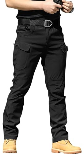 YAOBAOLE Mens Walking Trousers Stretch Tactical Cargo Workwear Black XL