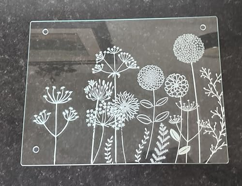 Clear Tempered Glass Chopping Board with Floral Etched Print/Cutting Board/Worktop Saver 40 x 30 cm