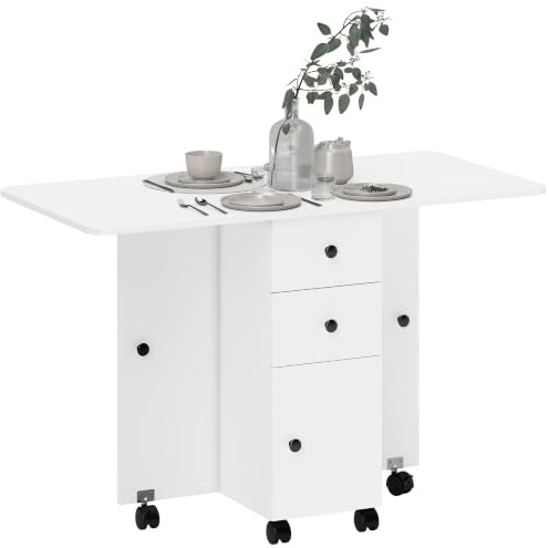HOMCOM 60-120 cm Folding Dining Table for 4-6 on Wheels, White
