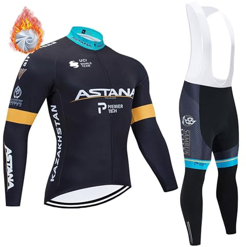 Petorenk Fahrradbekleidung Herren Winter Fleece Set Windschutzvorrichtungen Fahrradbekleidung langarm + Fahrradhose mit 20D Silikon Gepolsterten Perfekt für Radfahren MTB Outdoor (Blau, L)