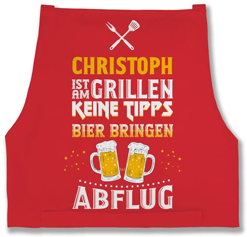 Geschenk mit Namen personalisiert by Shirtracer - Schürze - Grillschürze Herren Männer - Name ist am grillen Keine Tipps Bier bringen Abflug I Witzig Grillen Geschenk