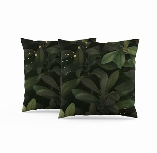 ggaimwf Wald Grün Kissenbezüge Blattpflanzen Sofakissen Dunkelgrün Gold Dots Vintage Art Couch Kissenhülle 40x40cm dekorativ für Zuhause Wohnzimmer Schlafzimmer Kissen Bezügen 2er-Set