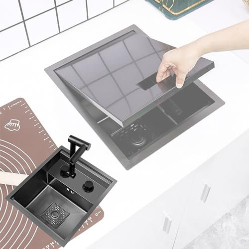 Fregadero Cocina Negro 1 Seno con Escurridor Fregadero Bajo Encimera Multifuncional Fregadero Acero Inoxidable Fregaderos Pequeños Fregadero Camper con Combinación de Grifo Oculto ( Color : FOLDING FA