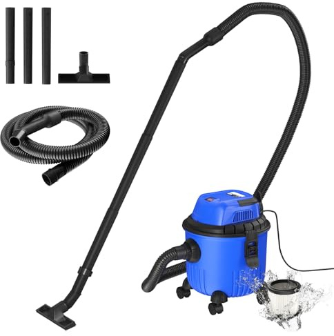 800W Wet & Dry Vacuum Cleanerc with Blowing Function 15L Container with 2-in-1 Floor/Crevice Nozzle ＆ 1.5M Hose, Filters for C Workshop Home, Blue