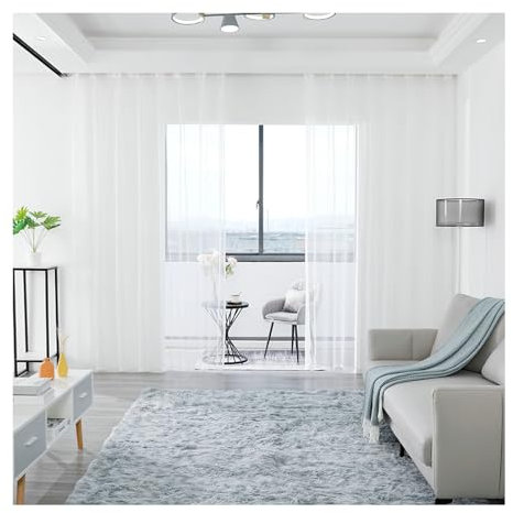 Whoiy Einfarbig Transparente Gardine Weiß 2er Set, Polyester Gardinen Vorhänge Transparent 115 Lang Schlafzimmer Ösen Moderne, H115 x B107 cm