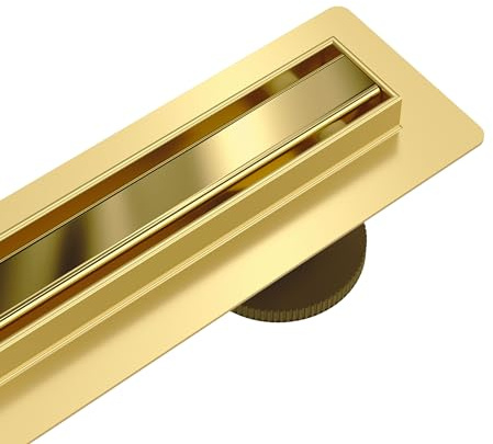 Duschrinne AquaUno Slim & Low – 70 cm Spiegelgold | AISI-304-Edelstahl; 49 l/min; 57 mm Einbauhöhe; 18-mm-Blende; für bodengleiche Duschen