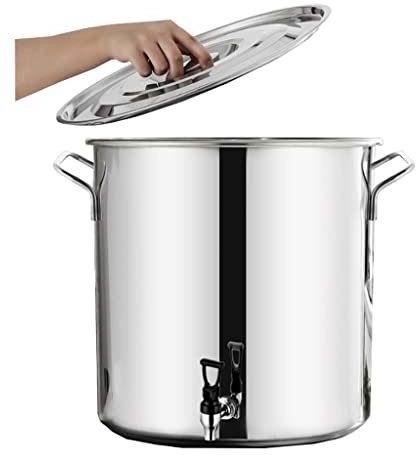 ANSNOW Stockpot with Lid Stainless Steel Soup Pot Composite Bottom 5-108L Pail Bucket Thicken Milk Can with Faucet Storage Bucket for Rice/Flour/Oil/Beans/Silver/40 * 40Cm 45L