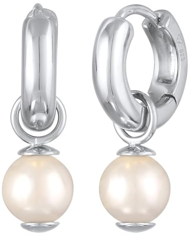 Kuzzoi Orecchini da uomo in argento 925 (12 mm), creole rotonde, classici orecchini con perla di conchiglia