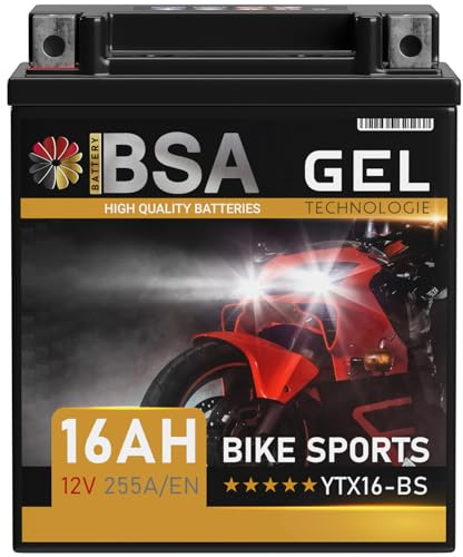 BSA YTX16-BS GEL Motorrad-Batterie 12V 16Ah YTX16-4 51422 ersetzt 14Ah