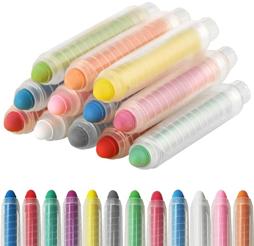 Gessett Senza Polvere,12 PCS Gesso Senza Polvere per Bambini,Gessetti per Bambini,Gessetti Colorati,Gesso Lavabile con Supporto,Gesso Non Polverizzato,Gesso Colorato,per Lavagna,Disegno,Scrittura
