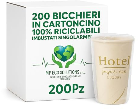 Generico Gobelets en papier emballés individuellement 200 ml – Fantasia Hotel – Lot de 200 pièces – jetables, hygiéniques et recyclables – MP Eco Solutions