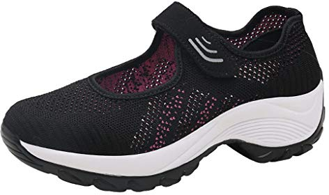 Chaussures de loisirs pour femme - En maille tissée - Chaussures de sport ouvertes - Couleur unie - Chaussures à enfiler - Chaussures d'extérieur respirantes - Antidérapantes - Chaussures de marche