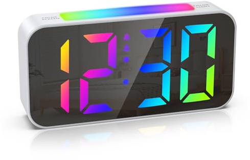 ORIA Digital väckarklocka, 6,9 tum digital modern bordsklocka med 2 larm, 3 volymnivåer, justerbar ljusstyrka, 10 nattljuslägen, 8 RGB-tidsvisning, 12/24 H, snooze, för sovrum, kontor