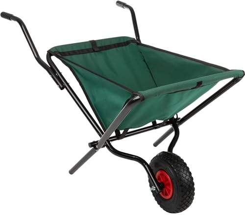 Pure Garden Folding Wheelbarrow - Folding Garden Cart with 80 LB Capacity, Storage Pockets & Padded Handles - Wheelbarrows for Lawn Care (Green)