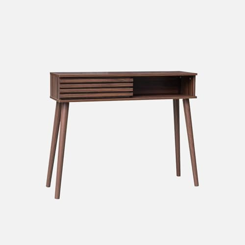 Alice's Garden sweeek - Console scandinave décor Bois Noyer avec 1 Porte coulissante rainurée 2 niches de Rangement