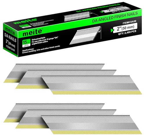 meite Type 15G / 50 mm Angled Finish Nails, 15 Gauge 34 Degree Galvanised D Head Angled Finishing Nails for Nail Guns - Ideal for Woodworking, Upholstery, and Framing Projects (2,400 Counts)
