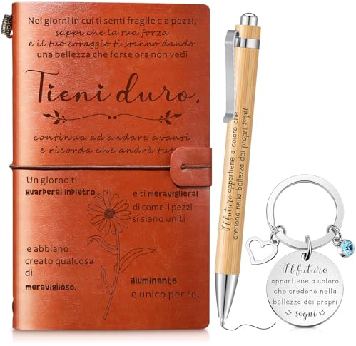 Nezyo Diario Motivazionale in Pelle PU Portachiavi e Penna con Citazione Agenda di Viaggio Taccuino in Pelle Vintage Regalo per Colleghi Insegnanti Amici Donna durante Laurea Compleanno Natale