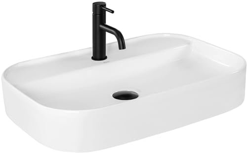 Rea Lavabo da Appoggio Verona Lavandino Bagno 440 x 650 x 115 mm in Ceramica (Bianco)