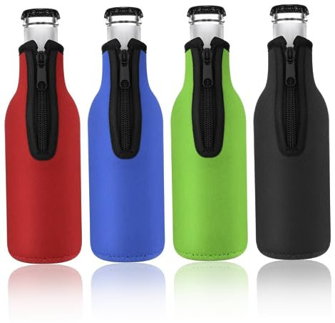 Bottle Cooler Sleeve Beer Bottle Bag 4Pcs Insulated Beer Cooler Sleeve 12Oz/330ML Zip-up Thick Bottle Jacket Beer Bottle Cooler Covers Thermal Insulation Zipper Bottle Cup Sleeve