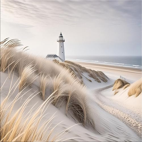 artissimo, Glasbild, 50x50cm, AG5566A, Strand und Meer: Dünenlandschaft I, Bild aus Glas, moderne Wanddekoration aus Glas, Wandbild Wohnzimmer modern, blau beige