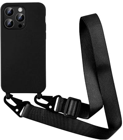 Yichxu Mobilband skal för iPhone 16 Pro Max med band, TPU silikon mobiltelefonfodral med snodd, skyddsfodral med kedja stötsäker nylon axelrem halsband mobiltelefon fodral för iPhone 16 Pro Max, svart