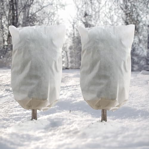 DazSpirit 2 Pezzi 100x120 cm Cappuccio Protezione Piante, Copri Piante Inverno Tessuto Non Tessuto con Coulisse e Cerniera, Teli Antigelo Riutilizzabile Protegge da Inverno, Gelo, Insetti