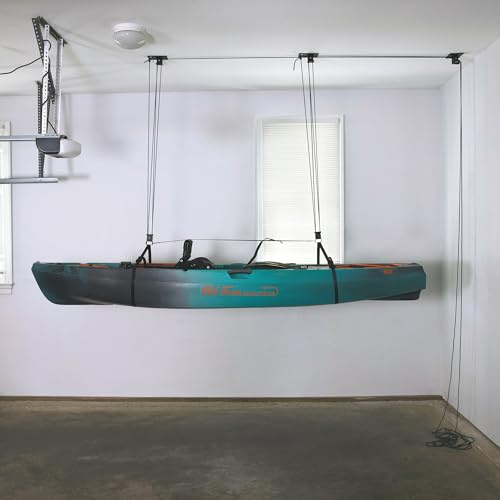 Teal Triangle Kayak Hoist for Garage Ceiling, 4 to 1 Canoe Lift, 150 lb | Kayak Pulley System for Garage, Kayak Ceiling Mount, 4 to 1 Canoe Hoist, Fits All Garage Heights