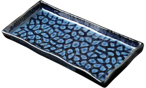 PAMINGONO Embossed Ceramic Serving Plate 12-inch Rectangular Sushi Dish for Pasta Fruit and Fish Dishwasher Safe for Home and Restaurant Use