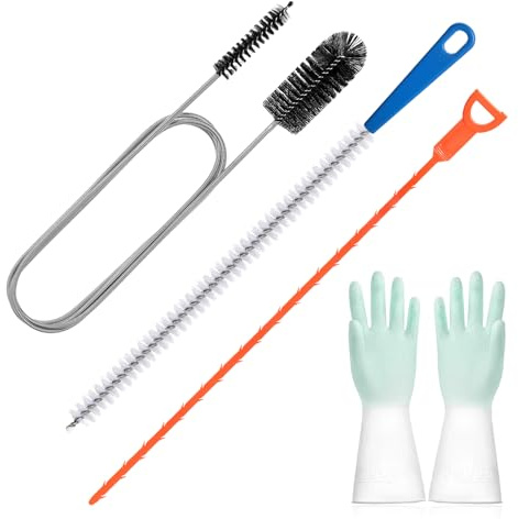 3 pcs Bath Drain Unblocker Tool with Latex Gloves | 155cm Double-Head Drain Snake Hair Clog Remover, 45cm Plug Hole Brush, 50cm Cleaning Hair Hook for Sink, Shower Plug