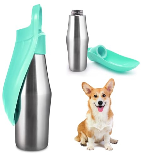 Gourde pour chien - 750 ml - En acier inoxydable - Pliable à 180° - Portable - Pour la marche, les parcs, le camping (vert, A)