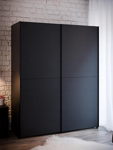 FORTE Pittsfield Kleiderschrank 150, Moderner Kleiderschrank, 2-türig, Holzwerkstoff, Schwarz, 150,1 cm breit x 190,5 cm hoch x 61,2 cm tief
