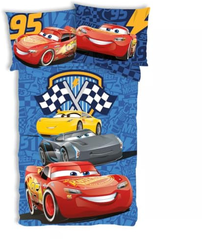 Disney Cars Track Stars Bettwäsche-Set für Kinderbett, 100 % Baumwolle, Bettbezug 100 x 135 cm + Kissenbezug 40 x 60 cm, Flash McQueen