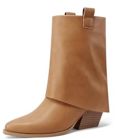 QUEEN HELENA Botines Camperos de pierna ancha Botas bajas de punta Texani Mujer X31-108, marrón, 39 EU