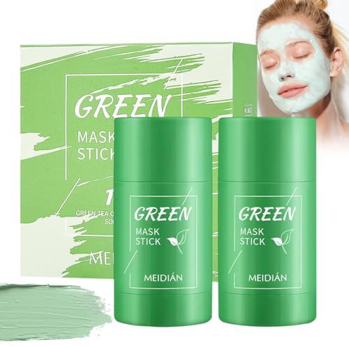 2 Pack Green Tea Mask Stick - grüne tee maske, Tiefenreinigung & Porenverfeinerung mit Bio-Grüntee-Extrakt, für Mitesser-Entfernung & Feuchtigkeitsbalance, Für alle Hauttypen