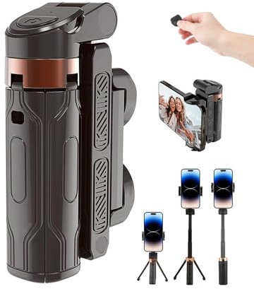 Mini perche à selfie trépied rotatif à 360° avec télécommande sans fil amovible de 10 m, tige Pocketflex extensible, trépied de voyage portable pour iPhone, Samsung, smartphones Android - Noir
