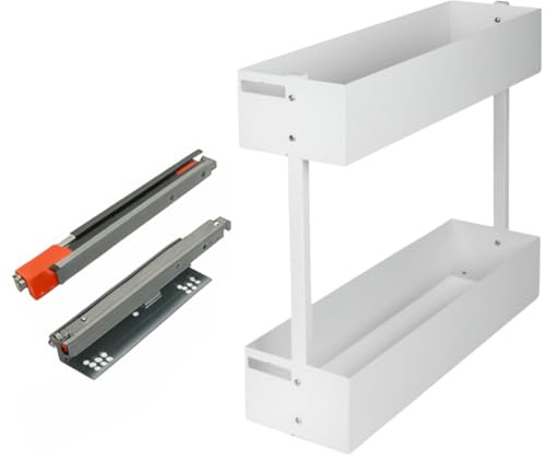 woplus Schrankauszug 2-etagig 200 mm Weiß | Küchenauszug mit Blum Softclose & Selbsteinzug | Ausführung Links | Vollauszug Organizer Unterschrank mit Frontbefestigung (Weiß, 200 Links)
