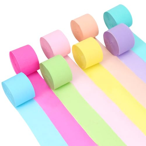 8 Rotoli Carta Crespa Colorata,Nastro Carta Crespata - 4,5 cm x 25 m,per Matrimoni,Decorazioni per Feste,Compleanni (8 Colori Pastello)
