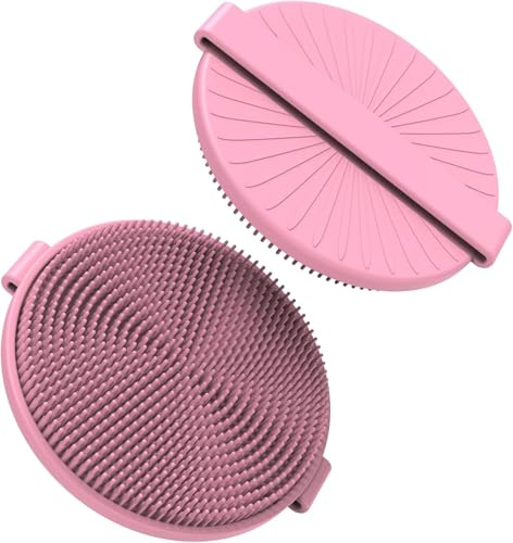 Silicone Body Scrubber Shower Brush - Gentle Exfoliating and Lather Well - Fast-Drying, Hygienic, BPA-Free Silicone Body Exfoliator for Sensitive Skin, Men & Women (Pink)