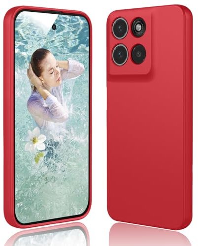 DESSEN Funda para Motorola Moto G56 5G Capa - Líquida Silicona Carcasa Antigolpes Protector Móvil Case Cover Suave Delgada Bumper con Forro de Microfibra Antiarañazos, Rojo