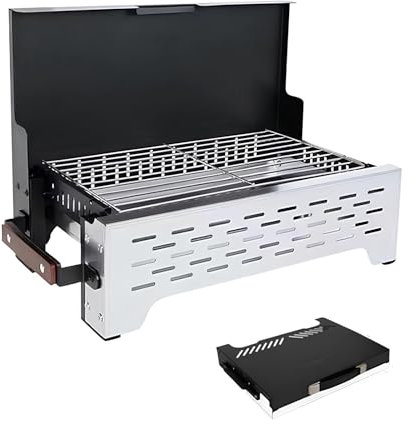 PNAJFUEL Piccolo Barbecue a Carbonella - Barbecue Pieghevole a Carbonella, Barbecue da Tavolo con Manico in Legno e Prese D'Aria