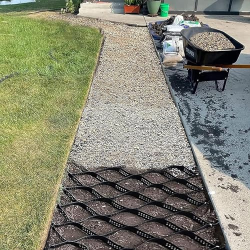 Caillebotis en plastique Grille de sol géocellulaire for allée/allée, grille de gravier en plastique HDPE pliable, stabilisateur de gravier d'herbe d'aménagement paysager, grille géographique étroite