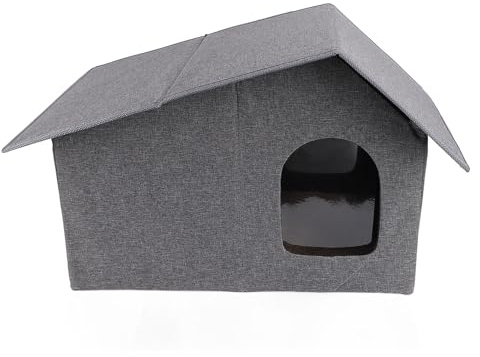 Fockety Katzenhaus für draußen, dickwandiges, wetterfestes, faltbares Katzenhaus für alle Jahreszeiten, Tierhaus für Hunde, Wilde Tiere, hält warm im Freien und im Innenbereich, Garten (Grey)