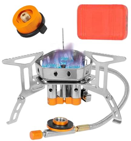 Fornello da Campeggio Antivento - Bruciatore Antivento con Adattatore per Bombola e da Trasporto,Fornello Pieghevole per Cucina all'Aperto da Spiaggia Picnic Trekking Escursionismo