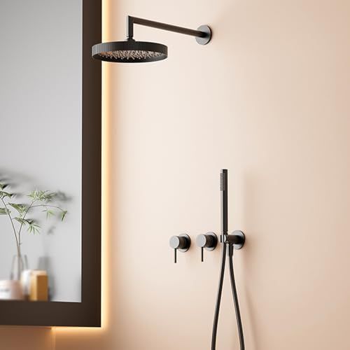 BiaoTeng Set Doccia da Incasso con Soffione Doccino a Parete Caldo e Freddo Doccione per Doccia Completo Colonna Nero