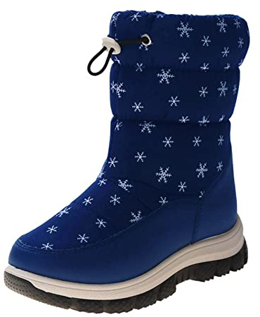 Bottes de neige tendance pour femmes - Pour garçons et filles - Semelles épaisses antidérapantes - Fermeture éclair latérale - Couleur unie - Chaudes et confortables, bleu, 36 EU
