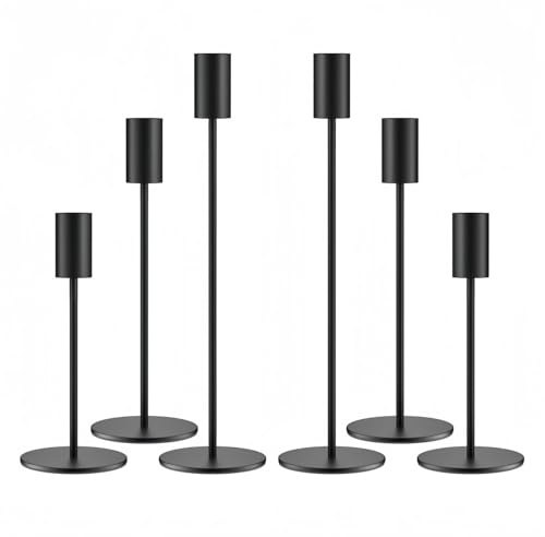 Sitbfoam Kerzenständer 6er Set,Kerzenständer Stabkerzen 23/28/33CM,Hoch Kerzenleuchter,Perfekt für romantische Abendessen, Jubiläum und Hochzeitszeremonien - Schwarz